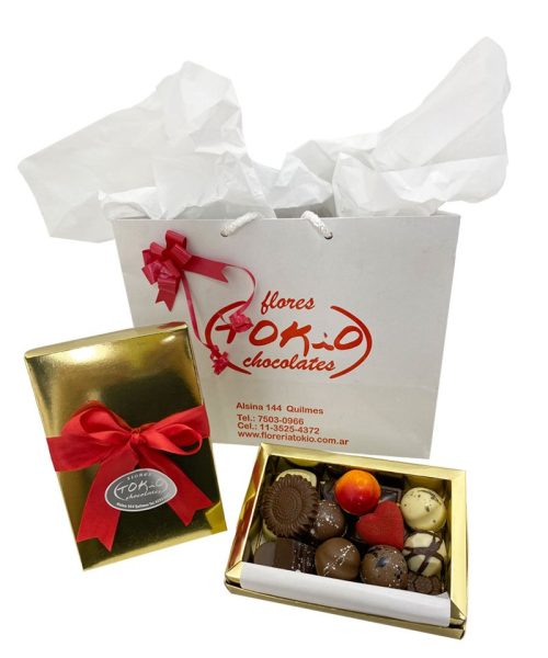 250 g - Caja Dorada con bombones de chocolate.