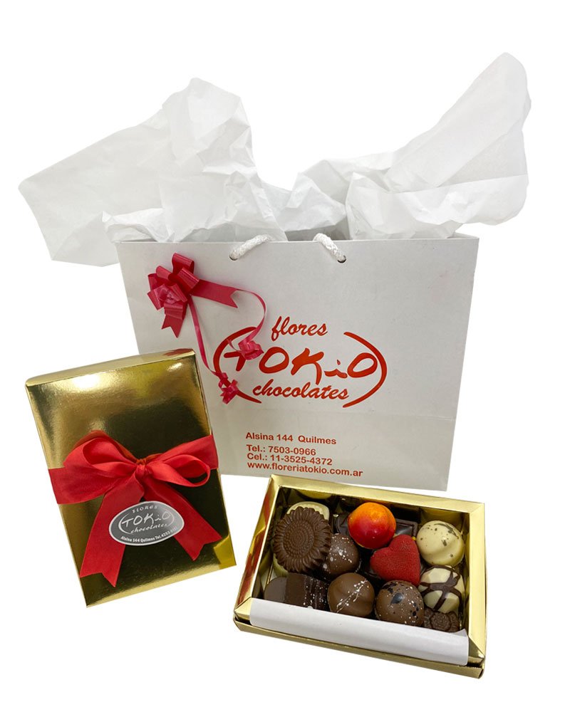250 g - Caja Dorada con bombones de chocolate.