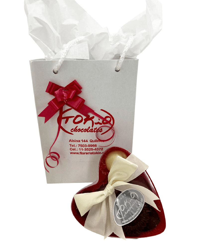 80 g - Corazón de acetato con bombones de chocolate.