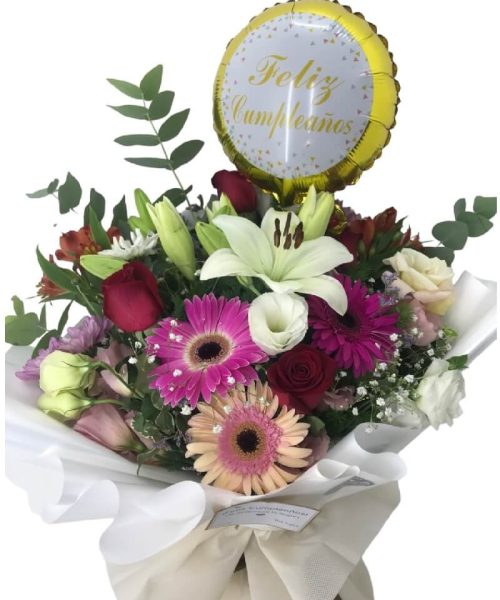 Combo G - Ramo Caricias con globo " Felíz cumpleaños"