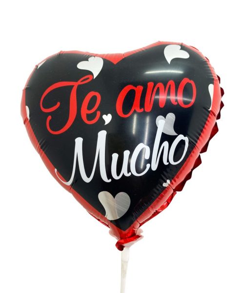 Globo corazón "Te Amo Mucho " (Negro con rojo y blanco)
