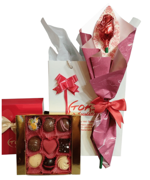 Combo - Una Rosa de chocolate y una caja estuche rojo 9 bombones