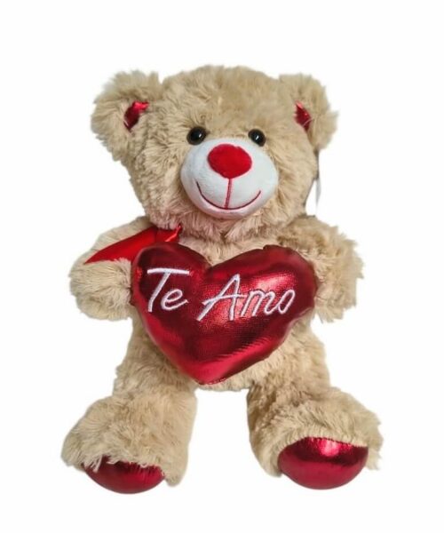 Oso beige con corazón rojo Te Amo.