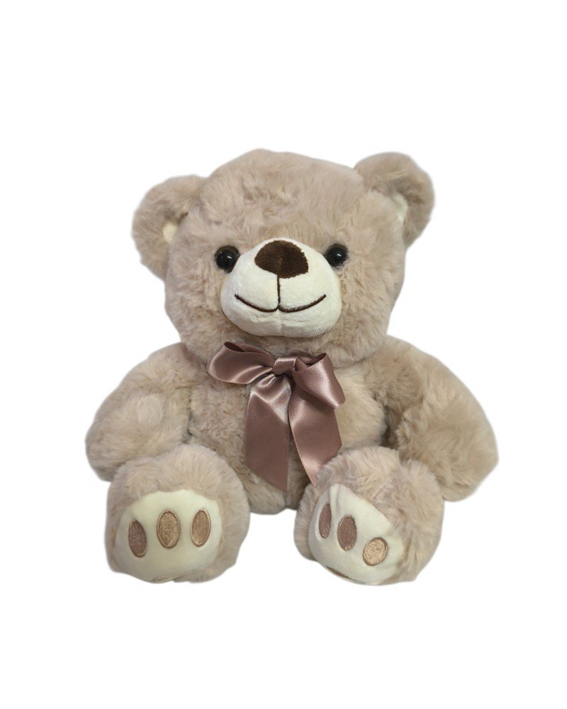 Oso beige con moño marrón claro